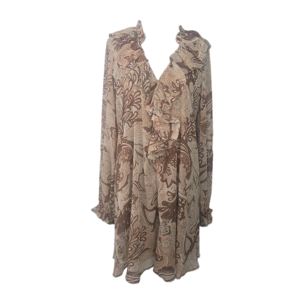House Of Harlow 1960 Size Small Brown Paisley Chiffon Long Sleeve Lined Dress